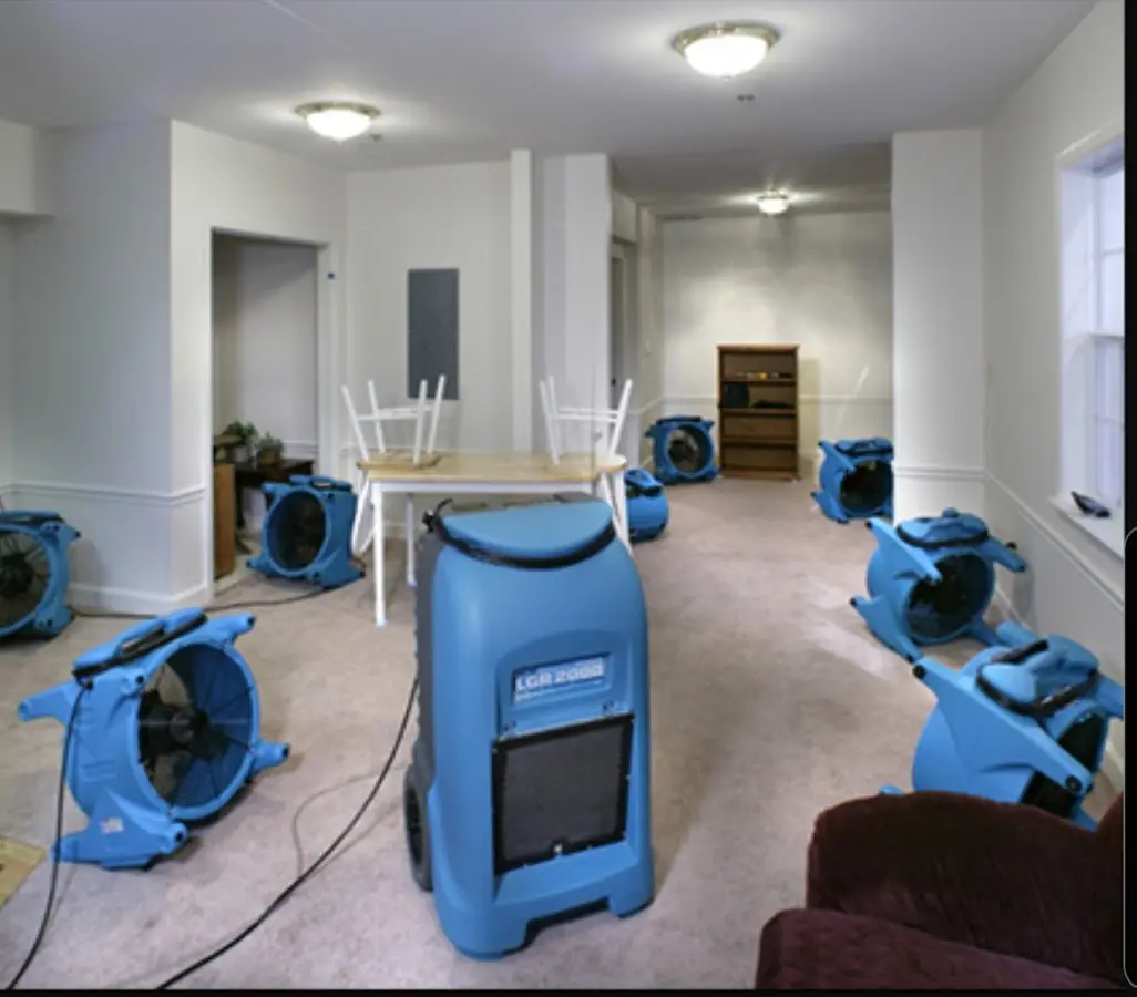 Air movers and dehumidifier setup for Water Extraction & Removal in Porterville